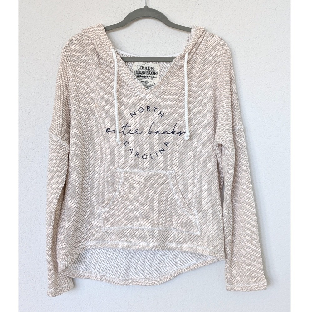 Trade Heritage North Outer Banks Hoodie Womens Medium Tan Knit Beach Pullover
